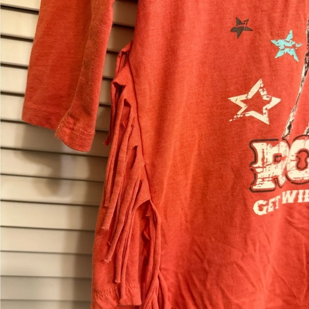 Frontier Rodeo Get Wild and Western Graphic Top Fringe 3/4 Sleeve Women’s Sz S